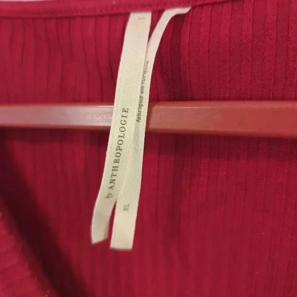 Anthropologie Top Red Twist Front Metallic Ribbed Long Sleeve size XL - Picture 3 of 7
